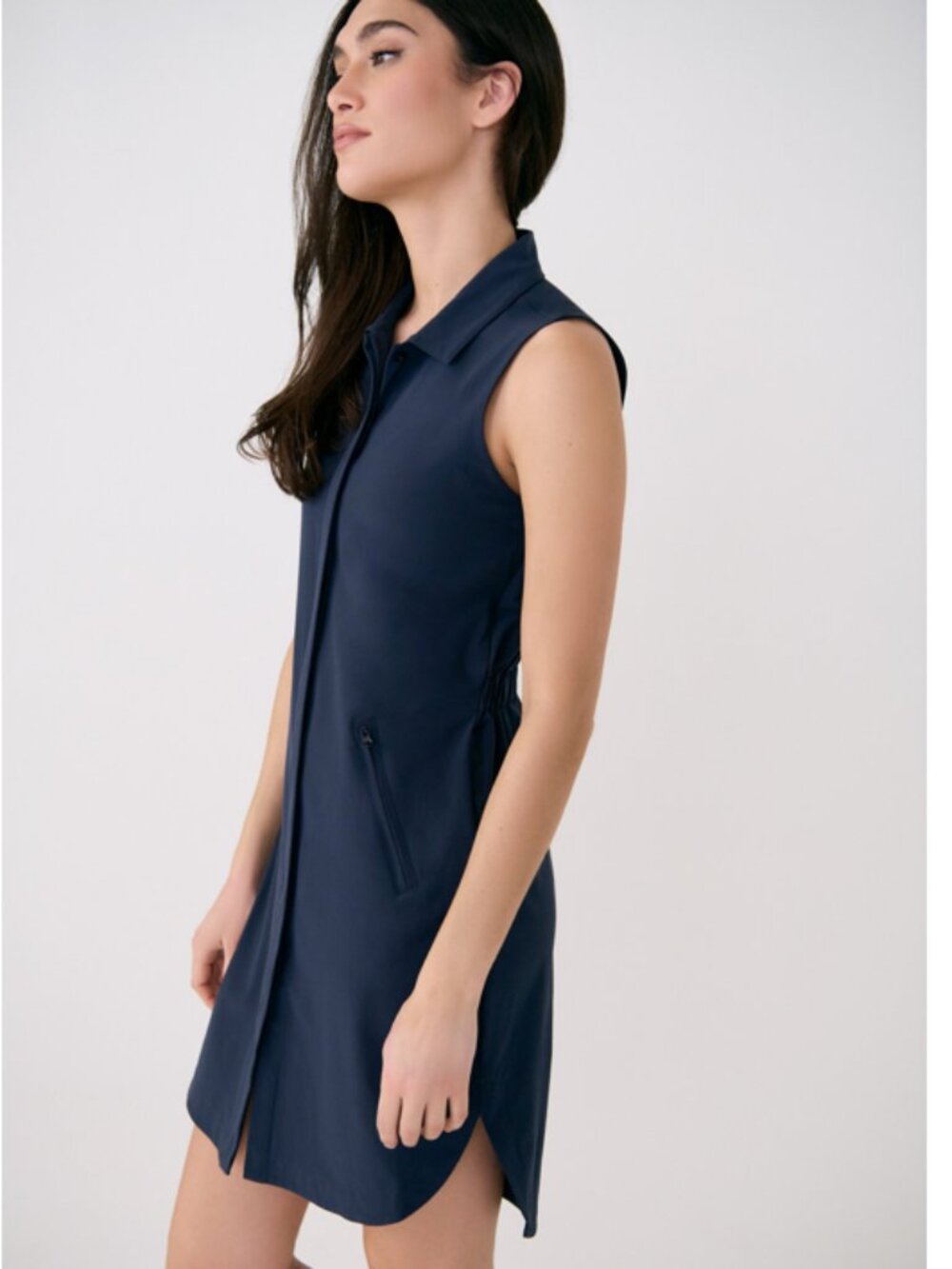 Lolë Olivie Stretch TEAL Sleeveless Shirt Dress Size M